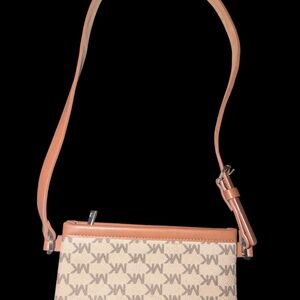 Michael Kors Beige Logo Crossbody with Tan Strap